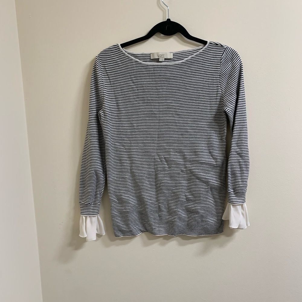 Loft Striped Womens Long Sleeve Blouse